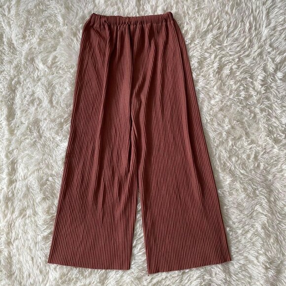 Miniu Ribbed Easy Pants Wide Leg Pink Beige - Picture 5 of 6